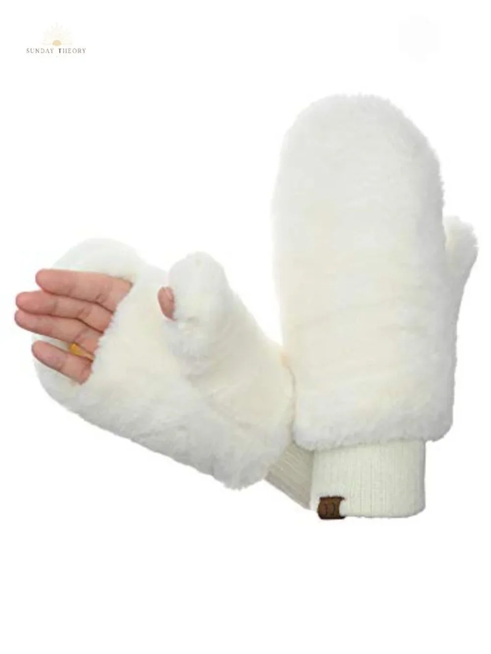 Women's Faux Fur Convertible Mittens with Fingerless Design, Sherpa Lined, Flap